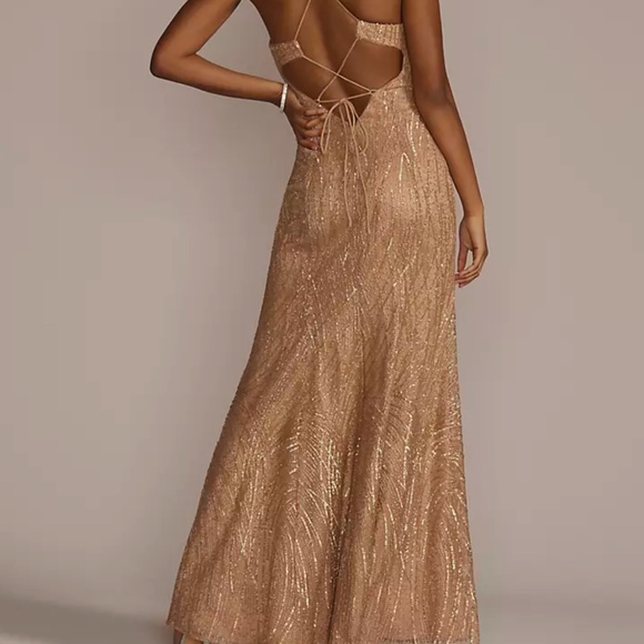 Metallic Gold Sequined Sheath with Slit - Picture 2 of 5